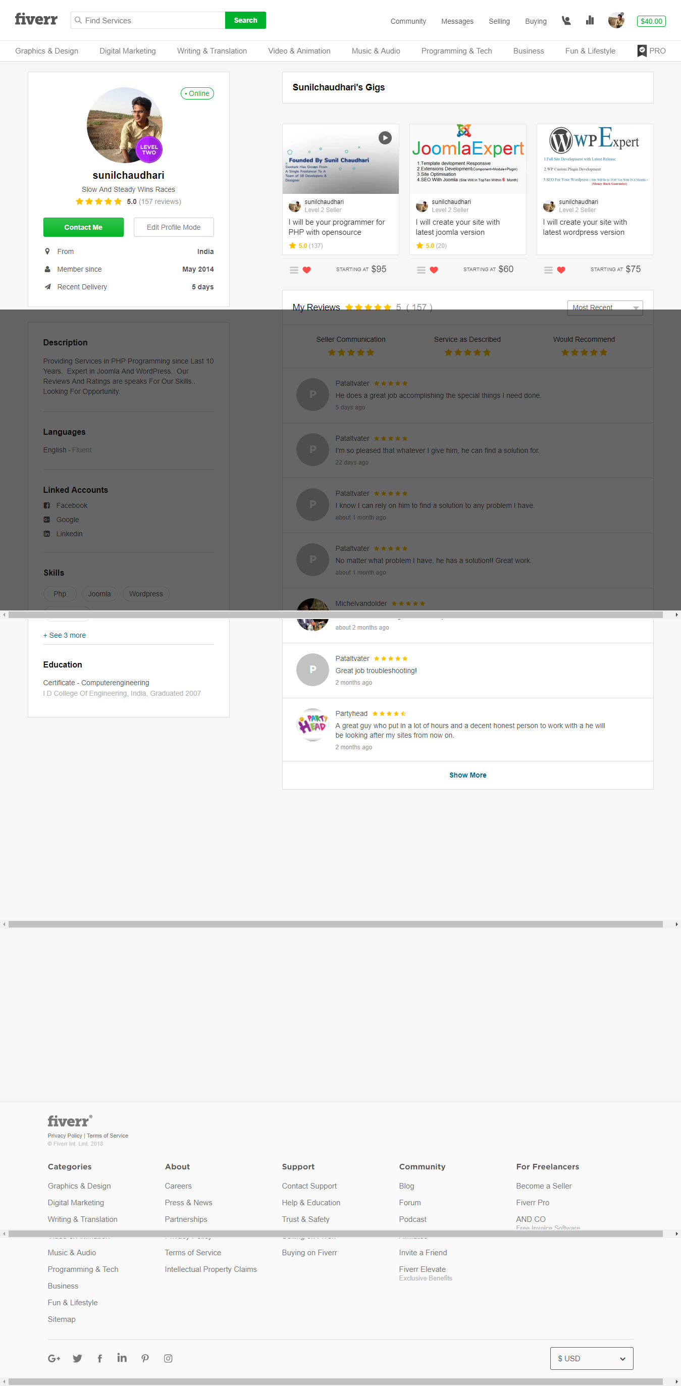 Profile As FreeLancer On Other Site